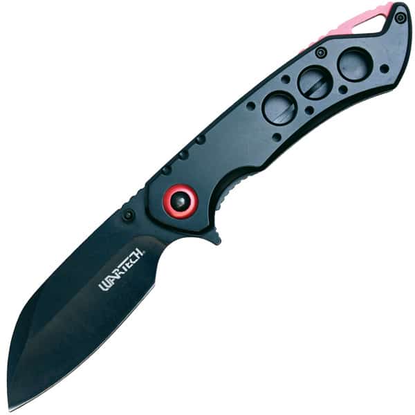 Assisted Open Folding Pocket Knife, Black Handle W/ Red Accents